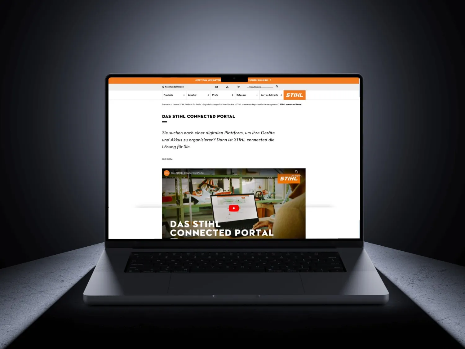 The STIHL connected portal shown on a laptop